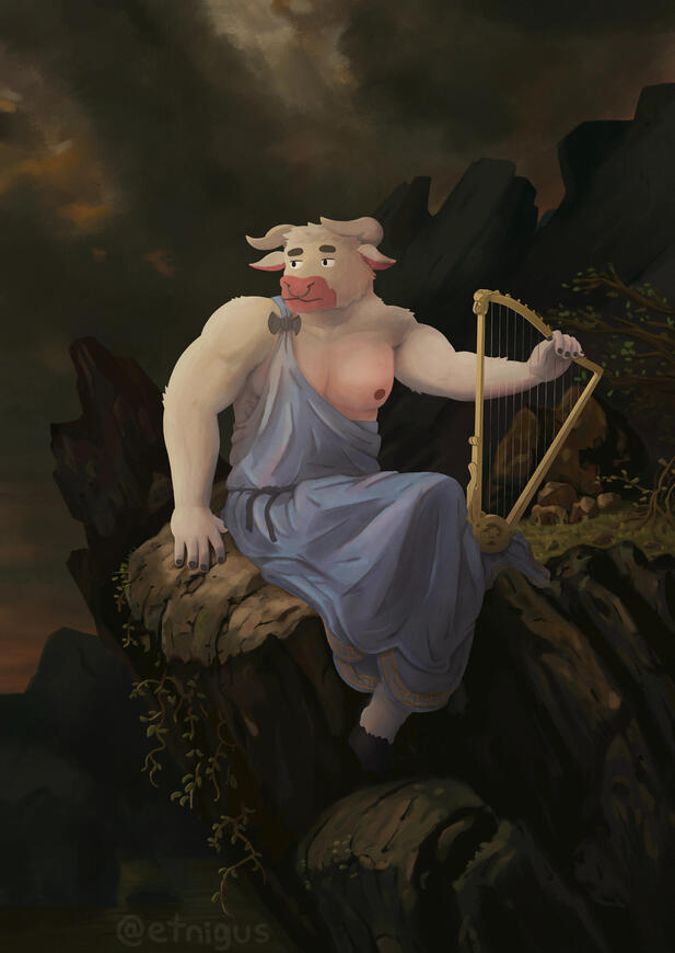 Bull playing lyre